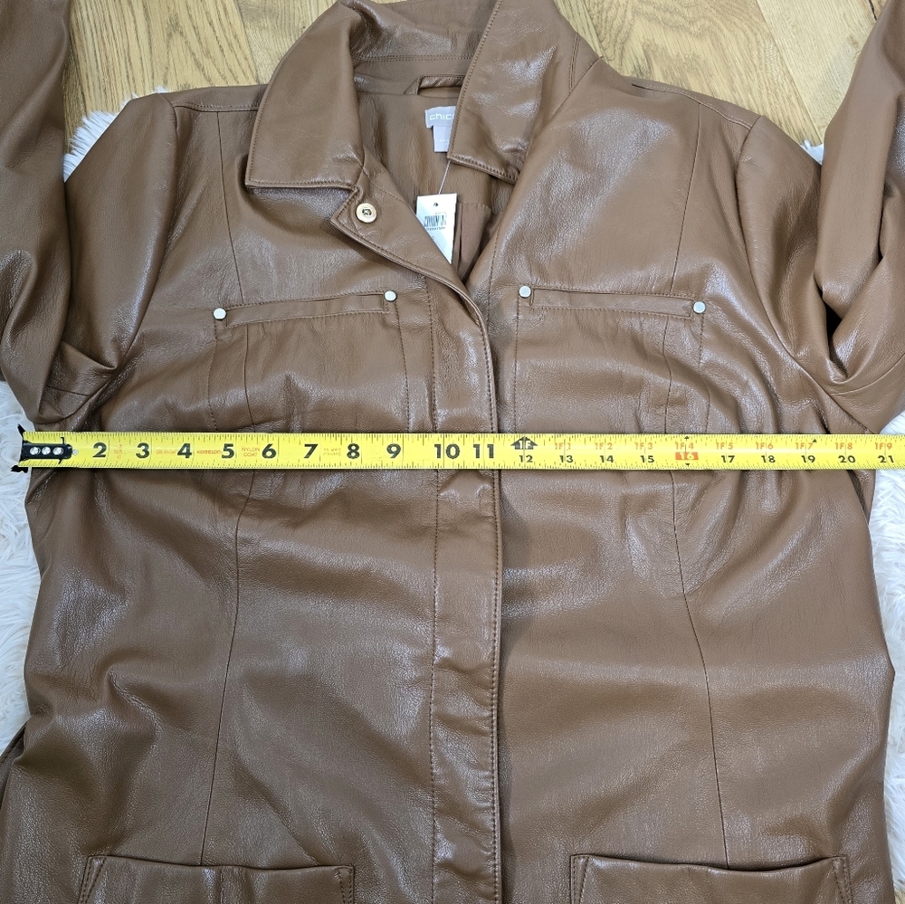 NWT Chicos Brown Coated Vegan Leather Utility Jacket Size 2 - Picture 4 of 12